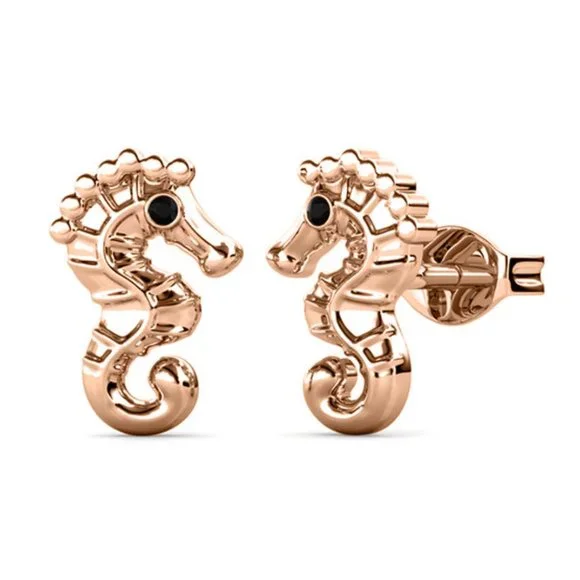 Rose Gold Seahorse Stud Earrings - Picture 3 of 5